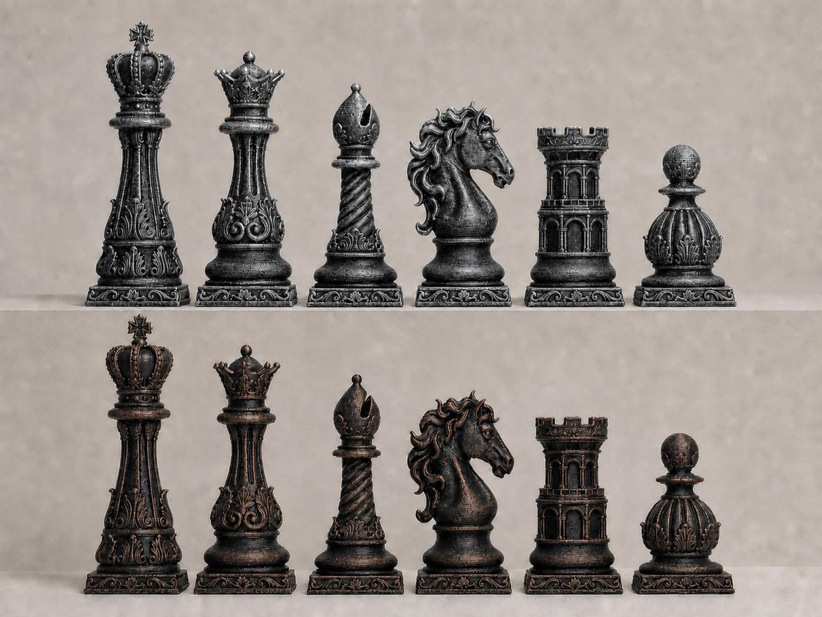 Prunkvolles Barock-Schachfigurenset – komplettes 32-teiliges Schachset – Ansicht 4