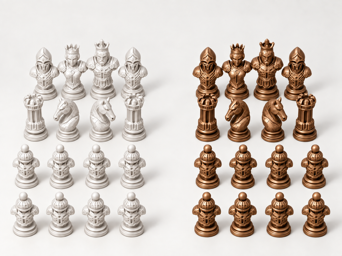 Cyber 3 Schachfigurenset mit 32 Figuren – futuristische Rüstungsbüsten, 3 Größen, gedruckt oder von Hand bemalt – Ansicht 13