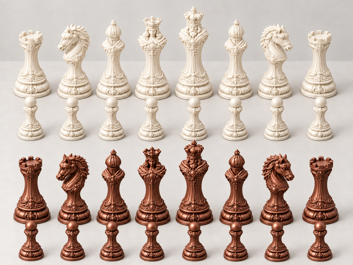 The Aureate Ivory Empire – barockes Schachfigurenset mit 32 Figuren – Ansicht 13