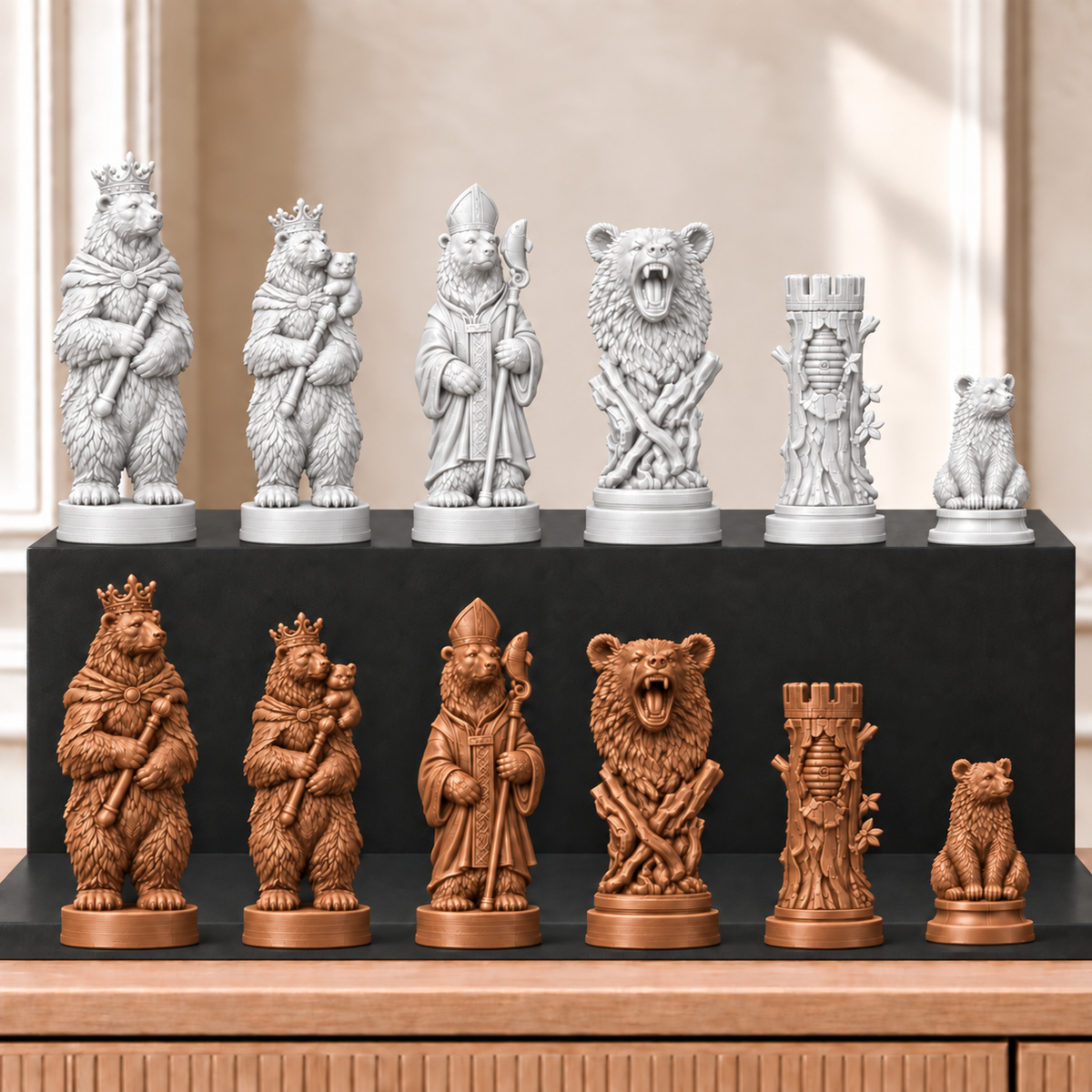 Bären – thematisches Schachfigurenset mit 32 Figuren – Ansicht 13