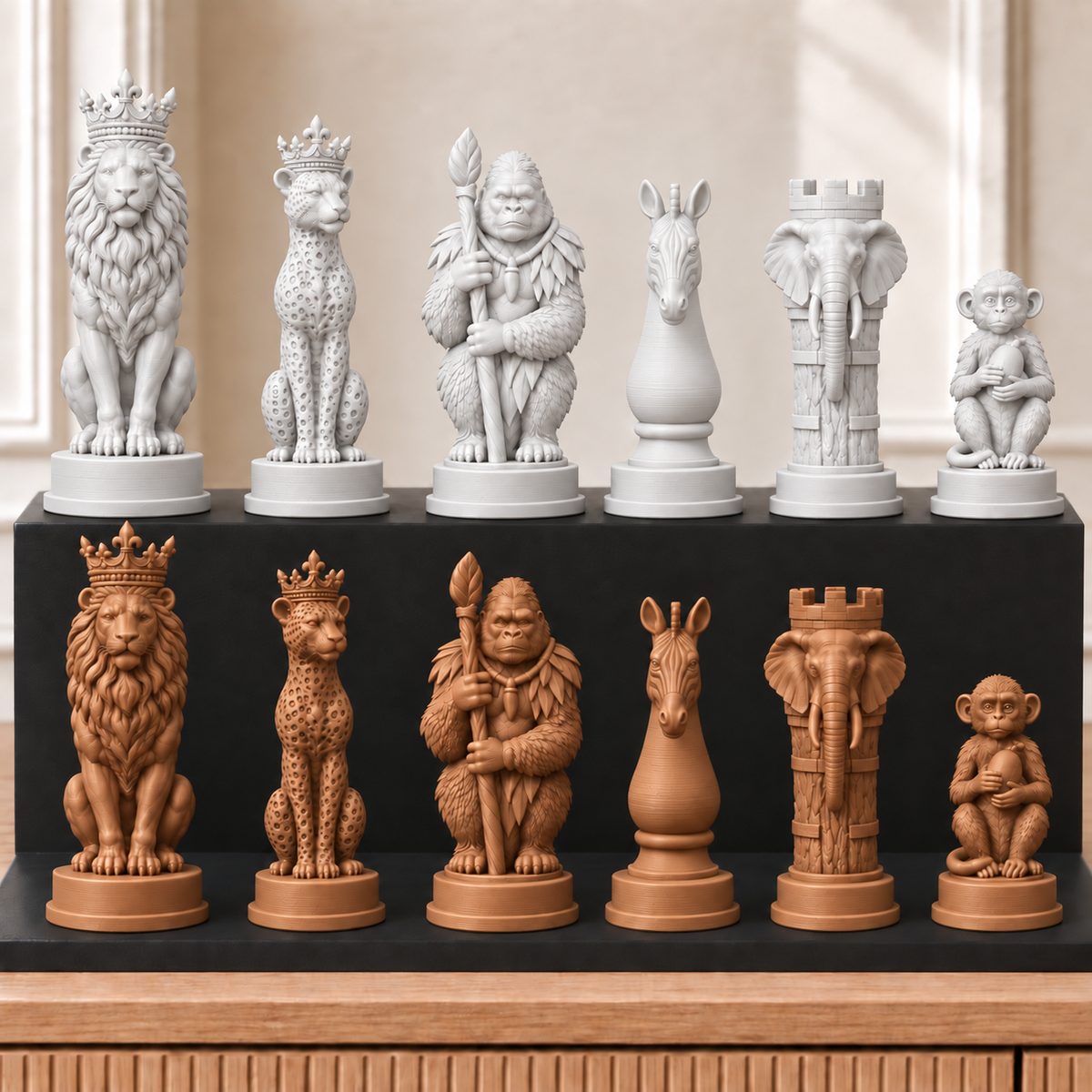 Dschungeltiere – thematisches Schachfigurenset mit 32 Figuren – Ansicht 13