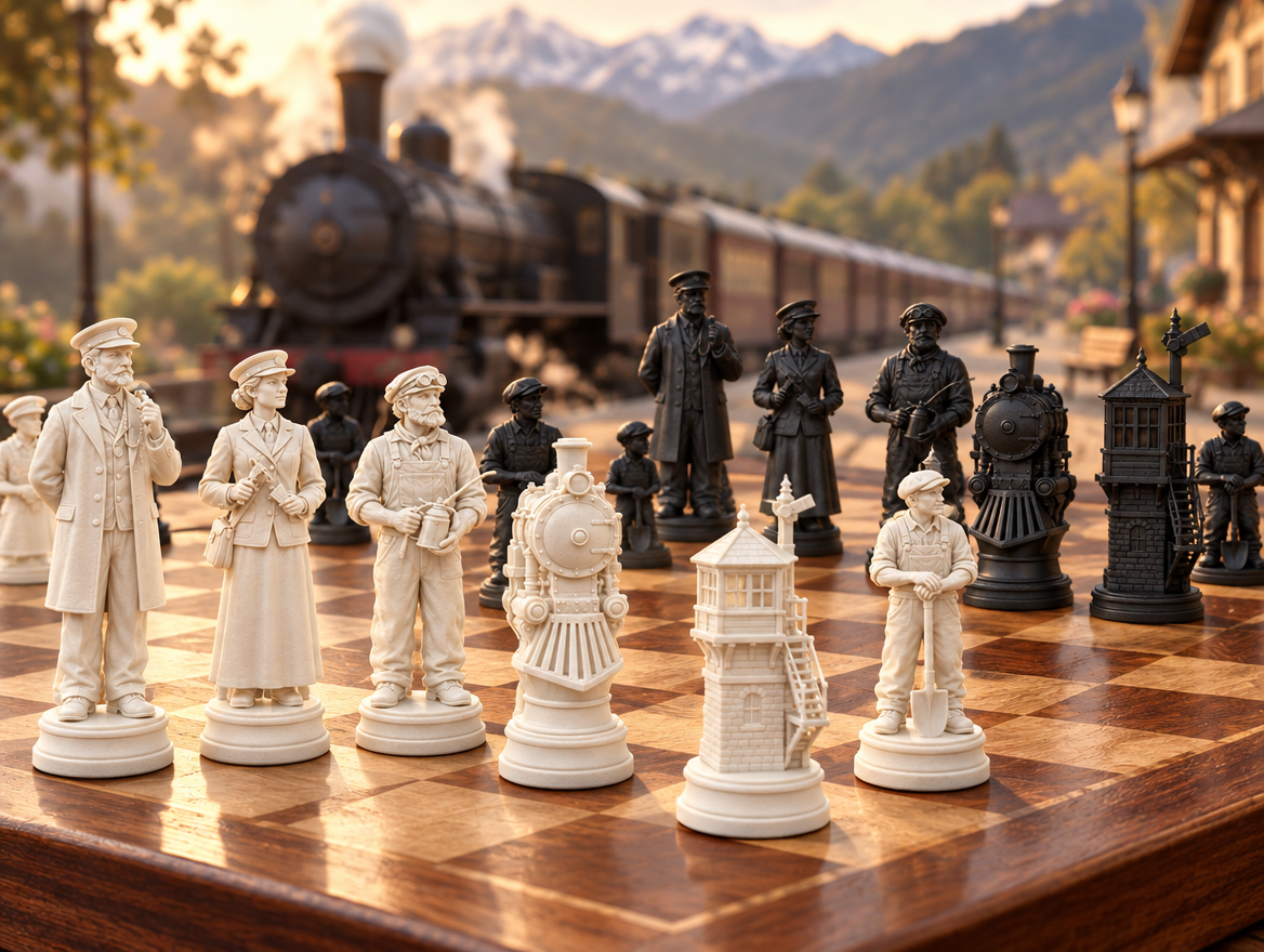 Eisenbahn Schachset STL - 6 Figuren für 3D-Druck – Ansicht 1