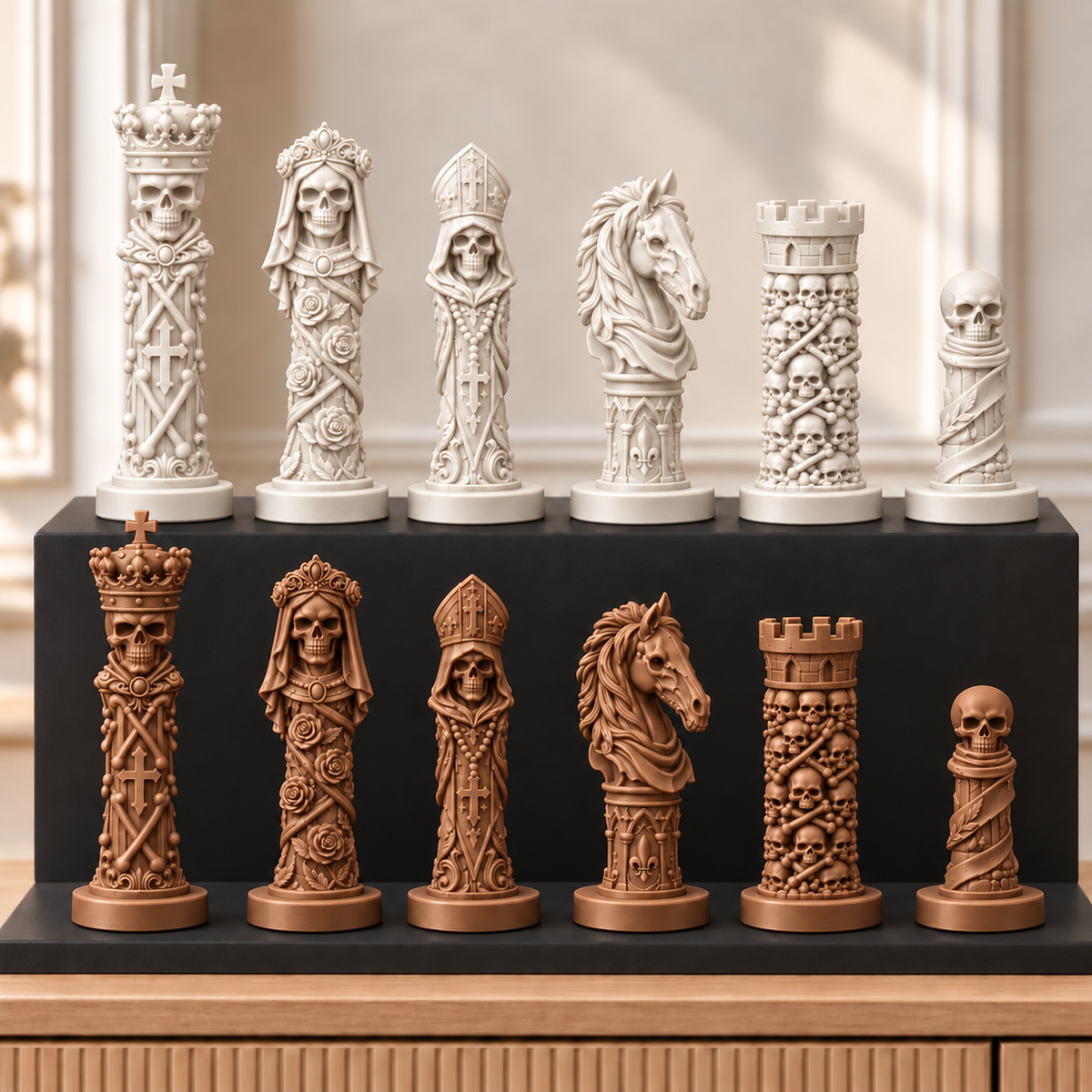 Totenkopf Memento – thematisches Schachfigurenset mit 32 Figuren – Ansicht 13