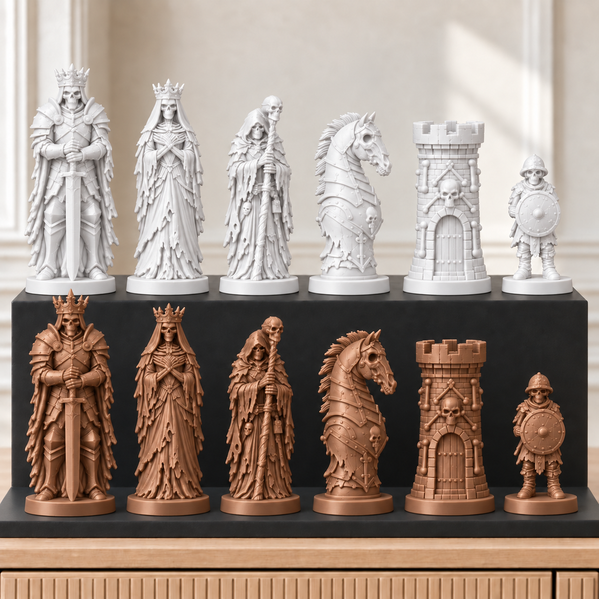 Untote Skelette – thematisches Schachfigurenset mit 32 Figuren – Ansicht 13