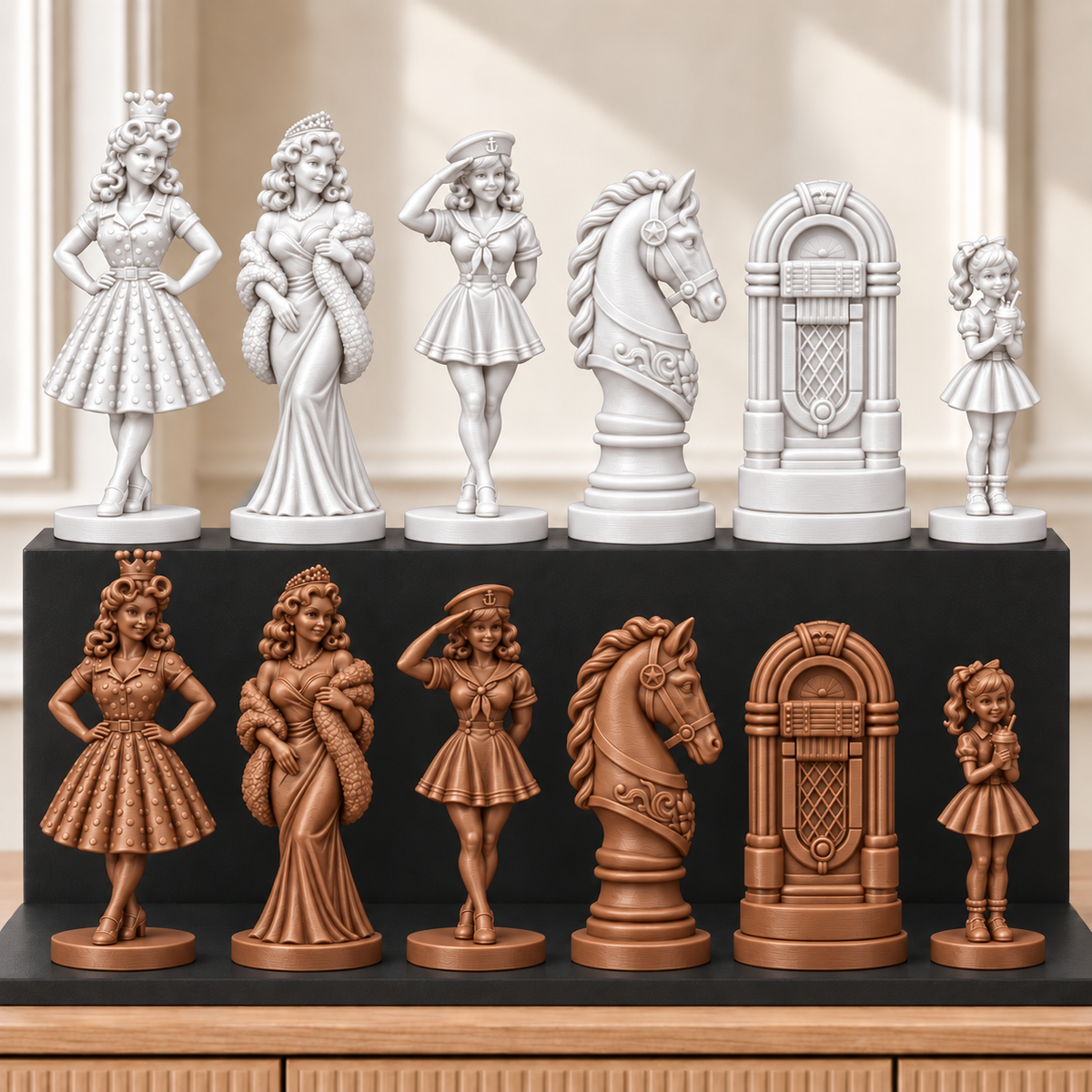 Pin-up der 50er – thematisches Schachfigurenset mit 32 Figuren – Ansicht 13