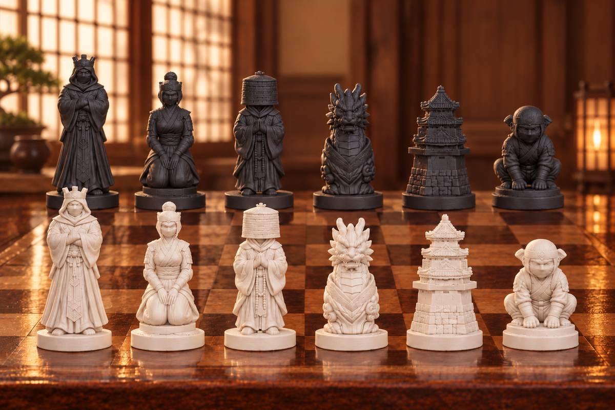 Ninja-Clan Schachset STL – 6 Figuren für 3D-Druck – Ansicht 1