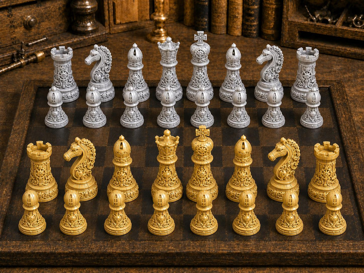 Steampunk-Ritter – komplettes 32-teiliges Schachfigurenset – Ansicht 4