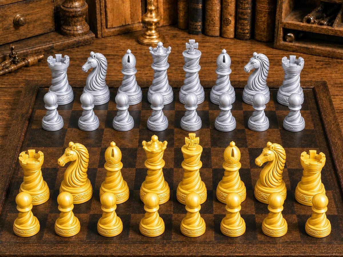 Dynamische Spiralen – komplettes 32-teiliges Schachfigurenset – Ansicht 4