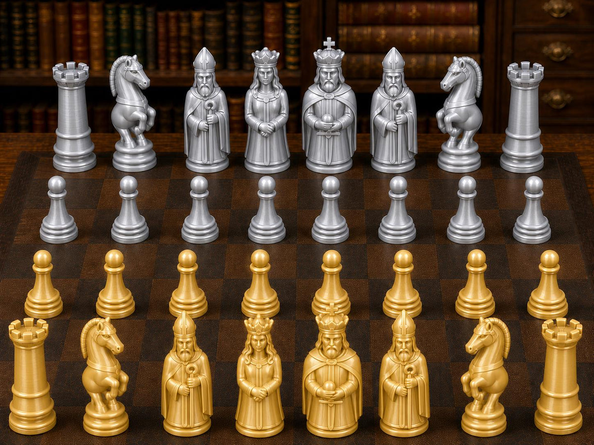 Mittelalterliche Figuren – komplettes 32-teiliges Schachfigurenset – Ansicht 4