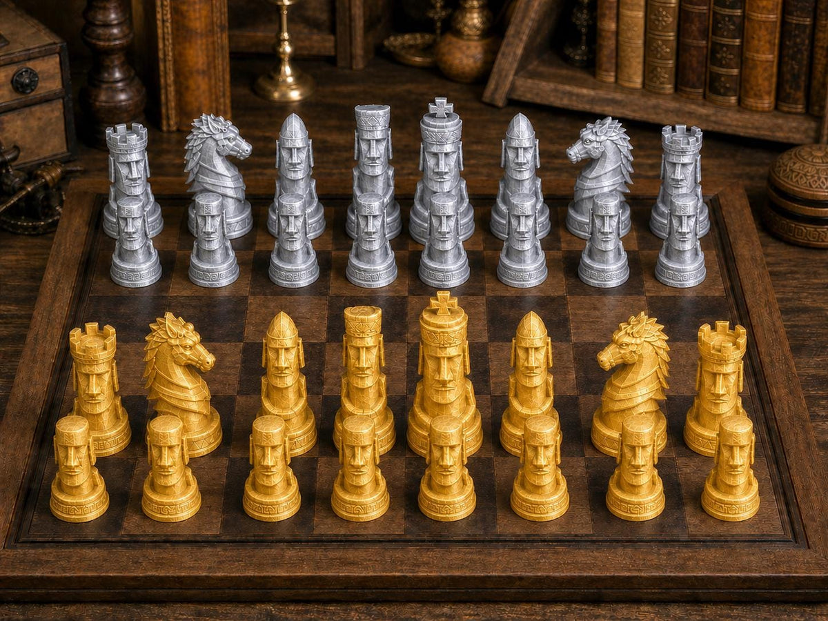 Rapa-Nui-Moai – komplettes 32-teiliges Schachfigurenset – Ansicht 4