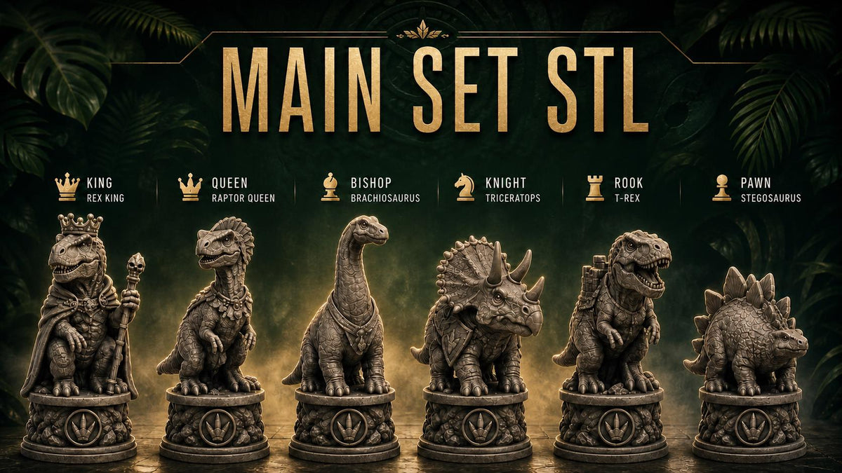 Dino Chess Set STL – Dinosaur Chess Pieces 3D Print Files – Ansicht 1