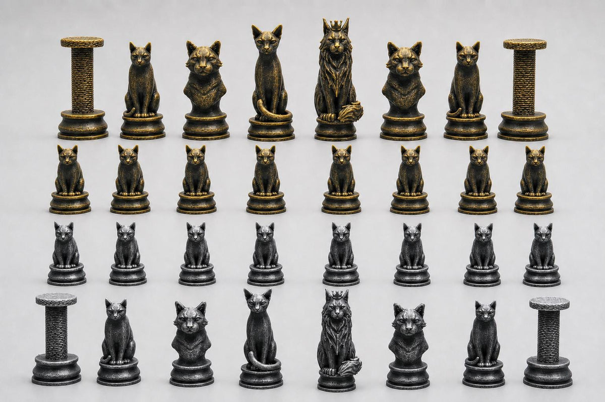 Katzen-Schachfigurenset – komplettes 32-teiliges Schachset – Ansicht 2