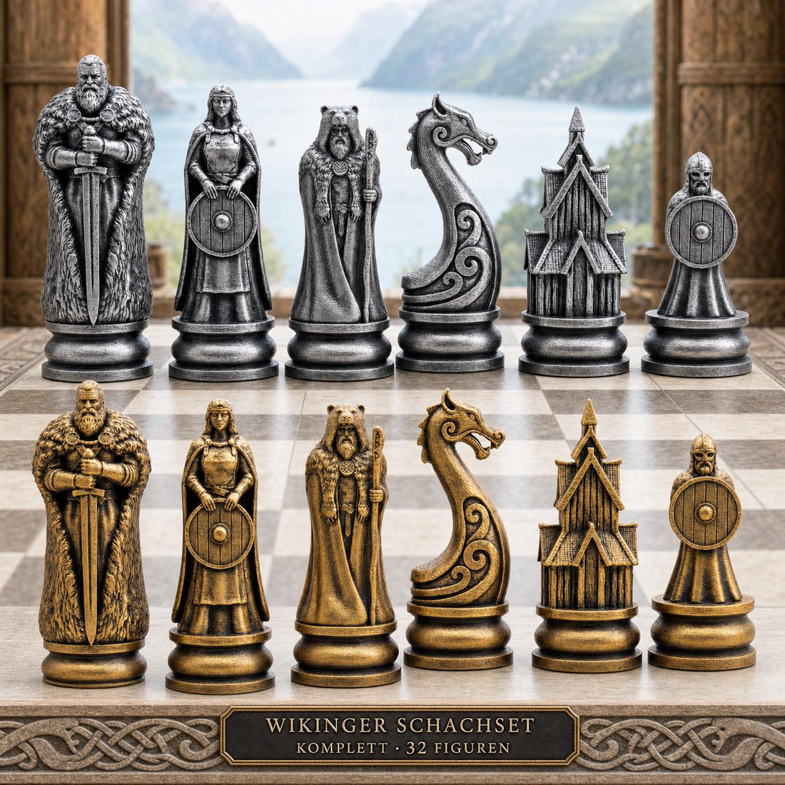 Wikinger-Schachfigurenset – komplettes 32-teiliges Schachset