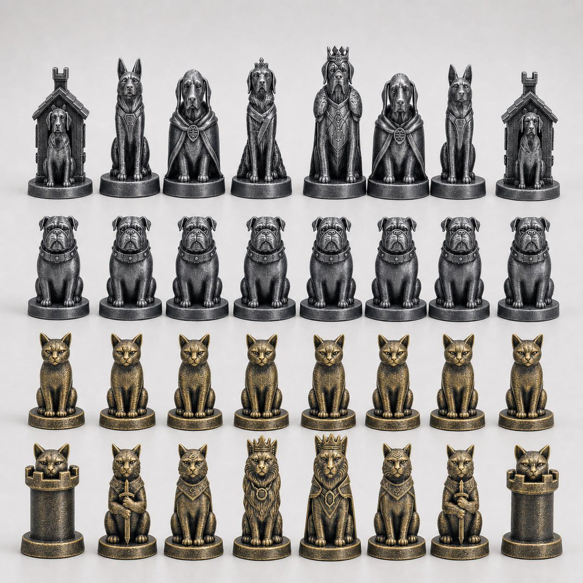 Hunde-gegen-Katzen-Schachfigurenset – komplettes 32-teiliges Schachset – Ansicht 2