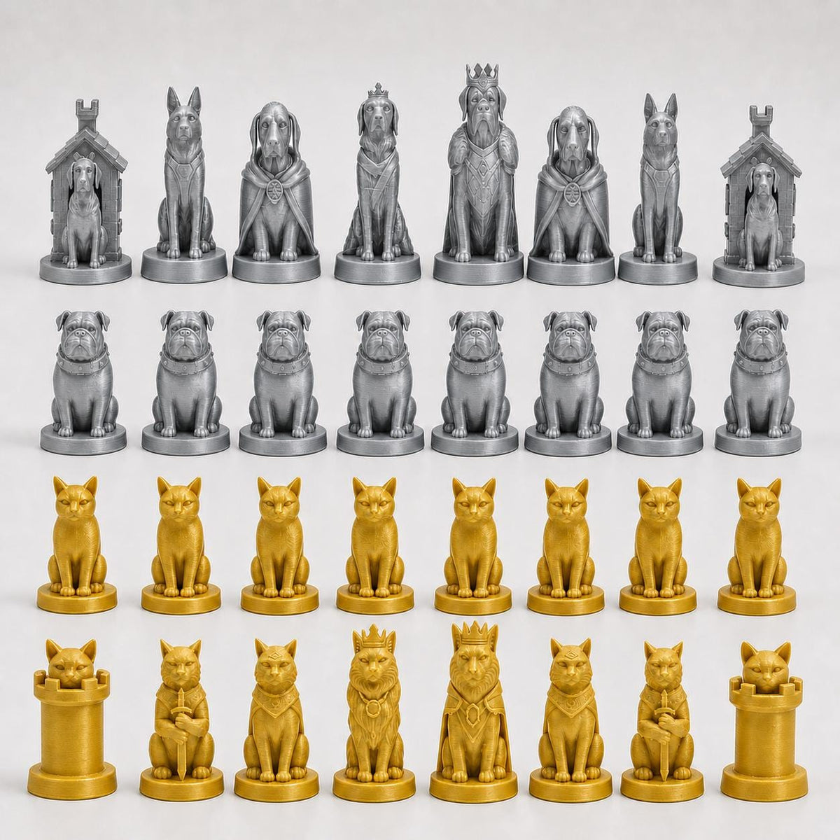 Hunde-gegen-Katzen-Schachfigurenset – komplettes 32-teiliges Schachset – Ansicht 3
