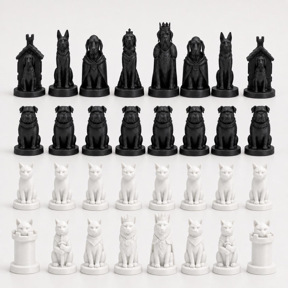 Hunde-gegen-Katzen-Schachfigurenset – komplettes 32-teiliges Schachset – Ansicht 4