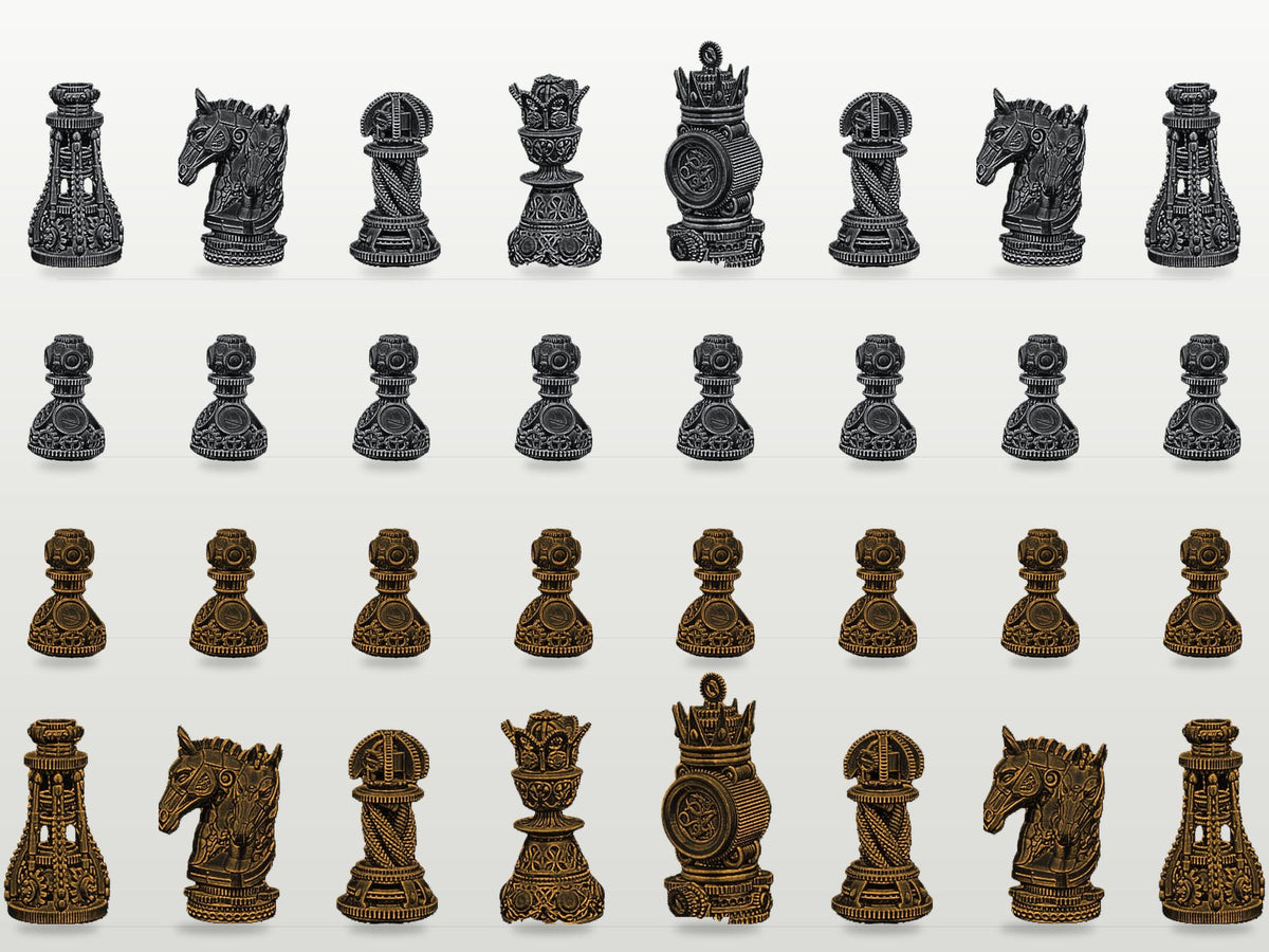 Steampunk-Zahnrad-Schachfigurenset – komplett 32-teilig – Ansicht 2