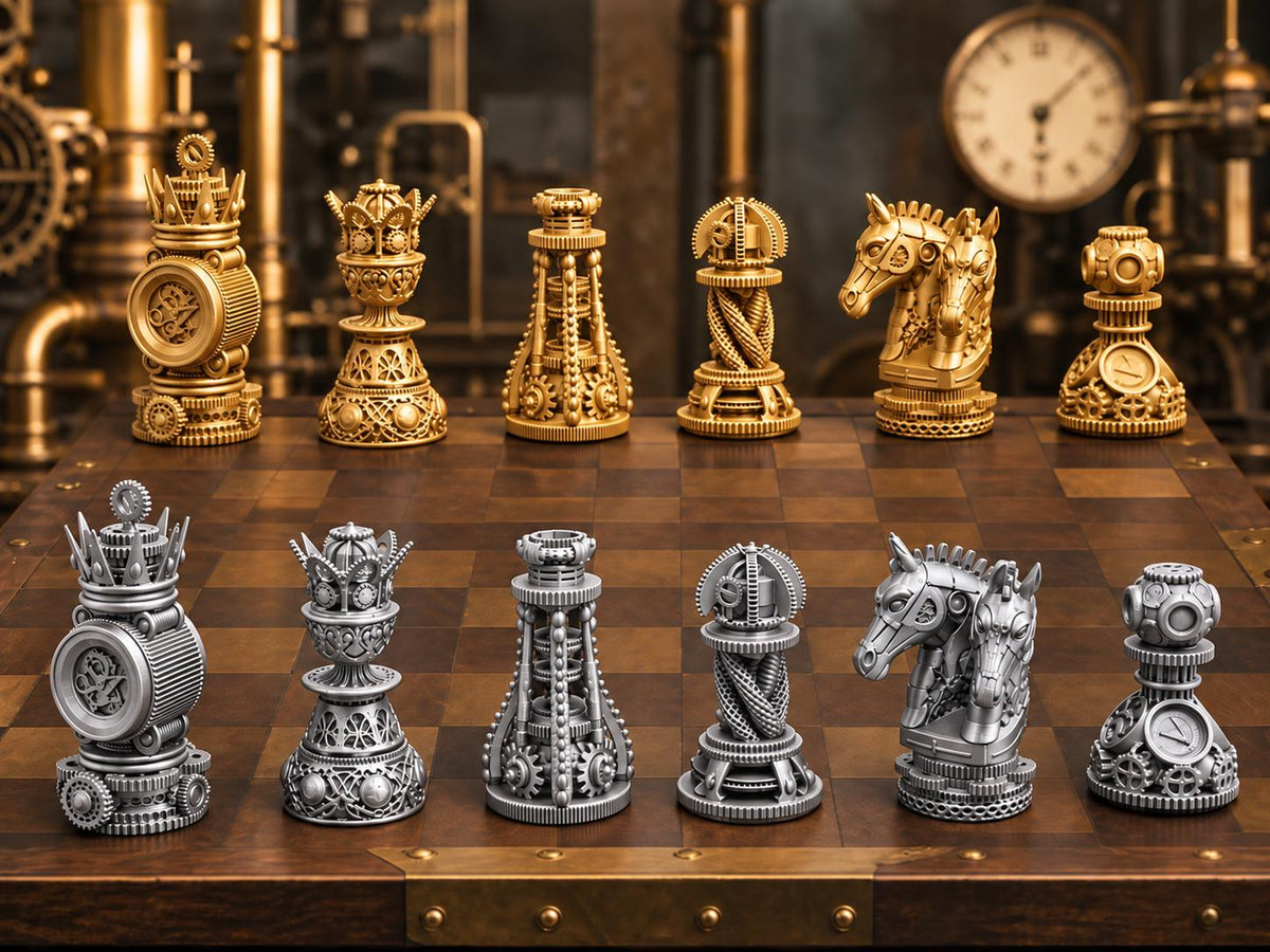 Steampunk-Zahnrad-Schachfigurenset – komplett 32-teilig – Ansicht 3