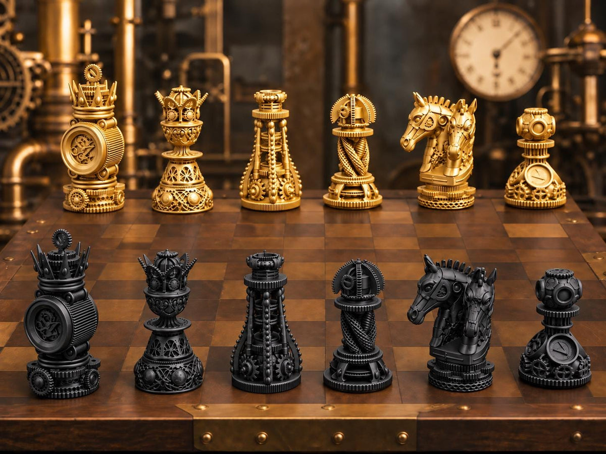 Steampunk-Zahnrad-Schachfigurenset – komplett 32-teilig – Ansicht 4