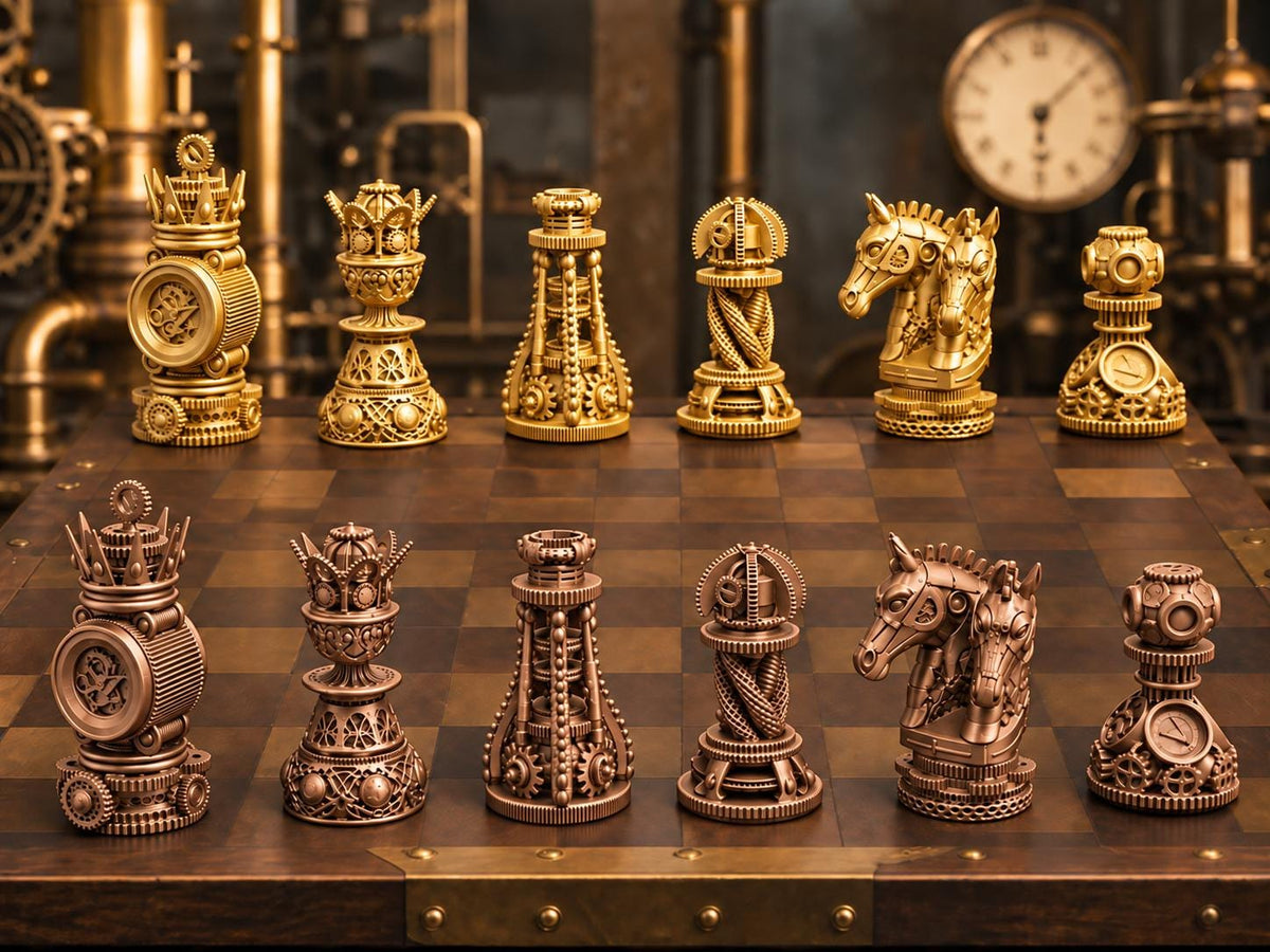 Steampunk-Zahnrad-Schachfigurenset – komplett 32-teilig – Ansicht 6