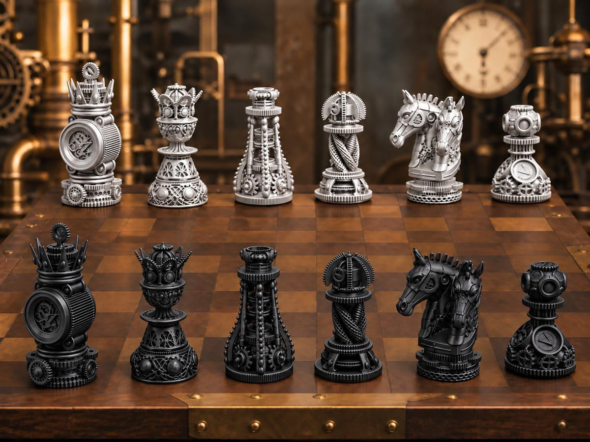 Steampunk-Zahnrad-Schachfigurenset – komplett 32-teilig – Ansicht 7