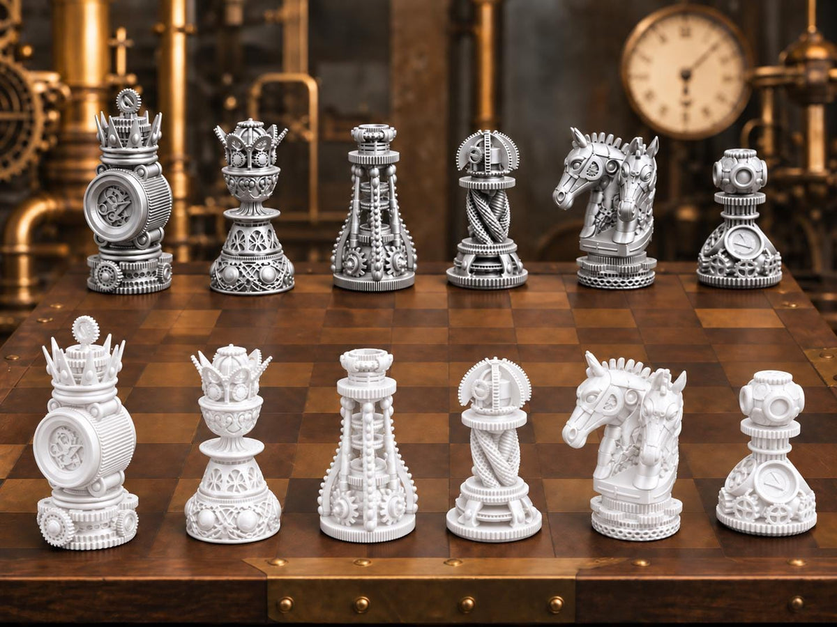 Steampunk-Zahnrad-Schachfigurenset – komplett 32-teilig – Ansicht 8