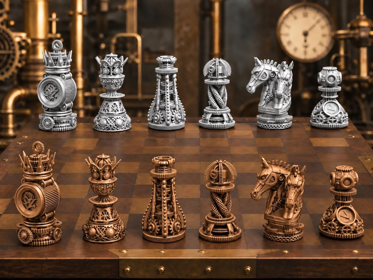 Steampunk-Zahnrad-Schachfigurenset – komplett 32-teilig – Ansicht 9