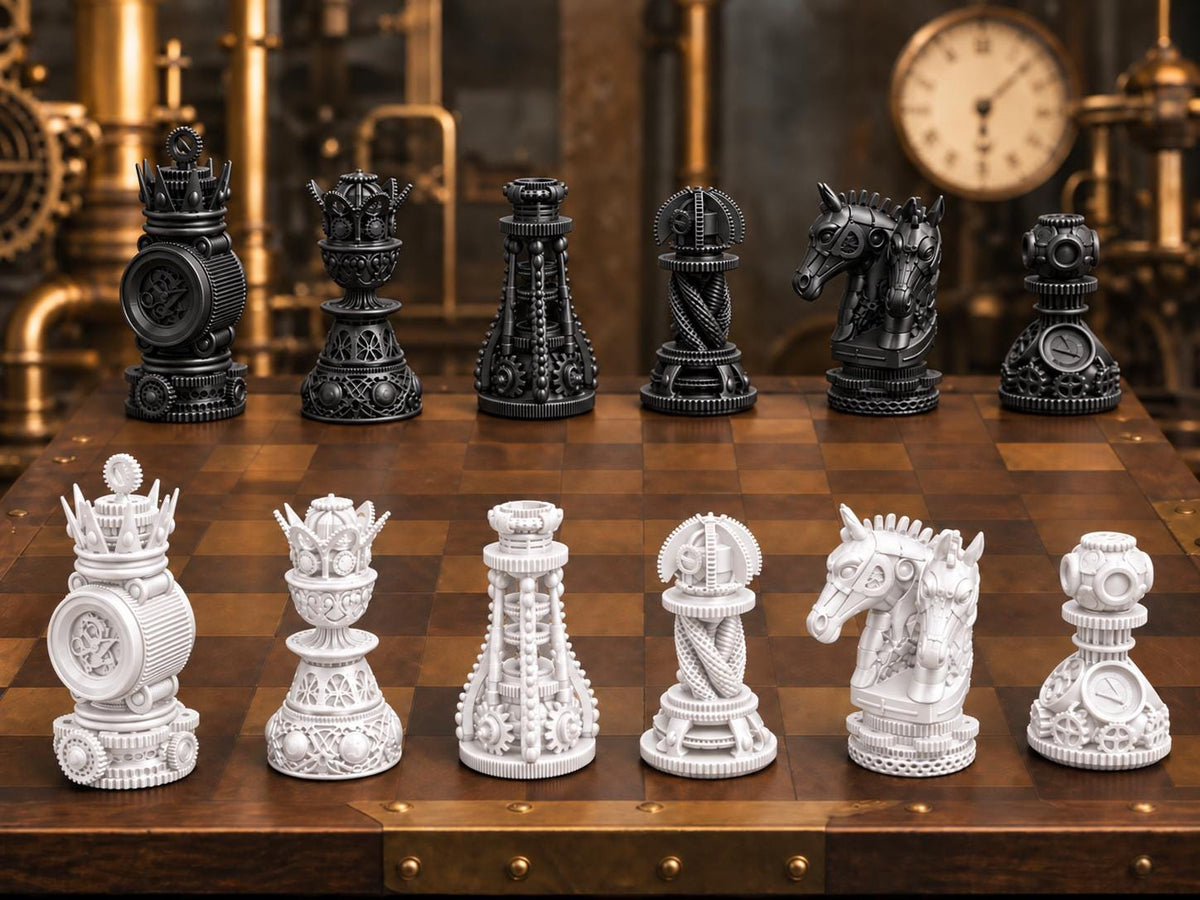 Steampunk-Zahnrad-Schachfigurenset – komplett 32-teilig – Ansicht 10
