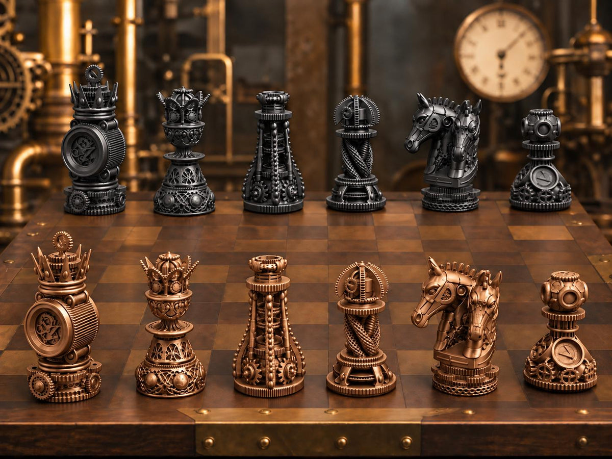 Steampunk-Zahnrad-Schachfigurenset – komplett 32-teilig – Ansicht 11