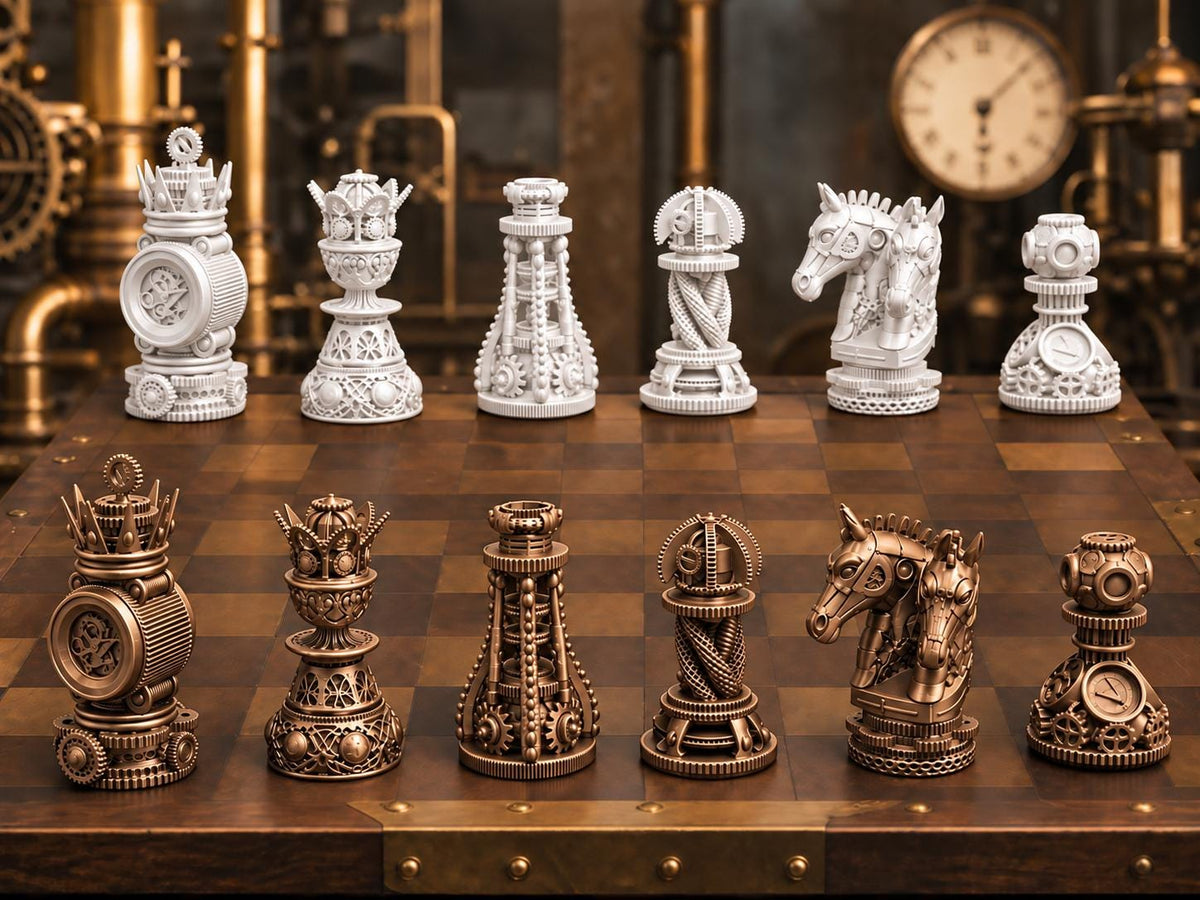Steampunk-Zahnrad-Schachfigurenset – komplett 32-teilig – Ansicht 12