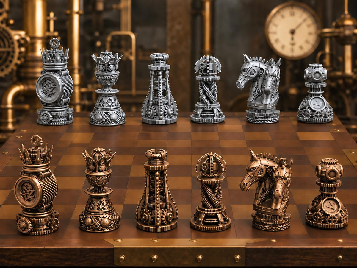 Steampunk-Zahnrad-Schachfigurenset – komplett 32-teilig – Ansicht 13