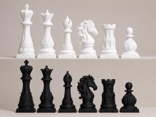 Prunkvolles Barock-Schachfigurenset – komplettes 32-teiliges Schachset – Ansicht 1