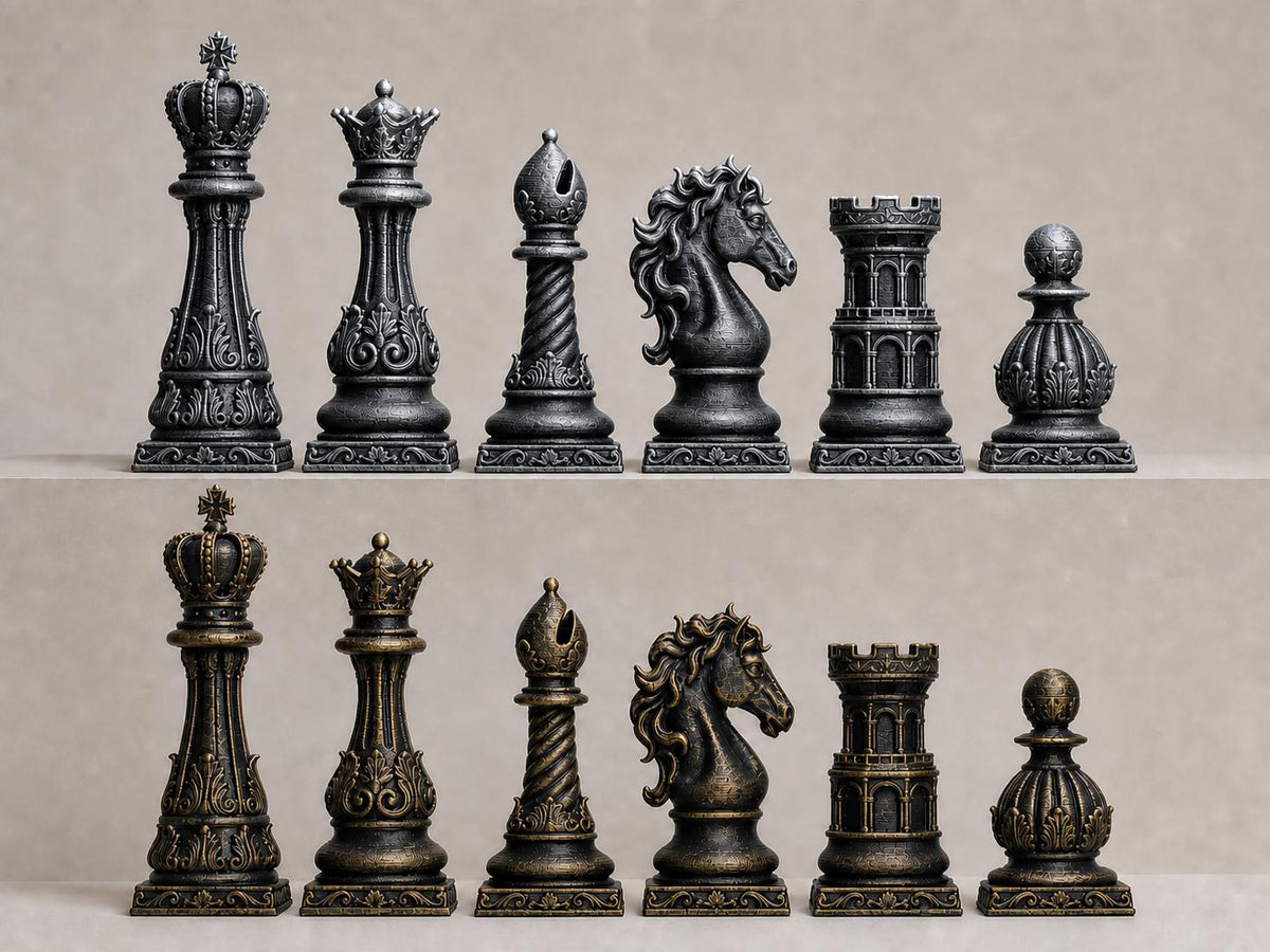 Prunkvolles Barock-Schachfigurenset – komplettes 32-teiliges Schachset – Ansicht 3