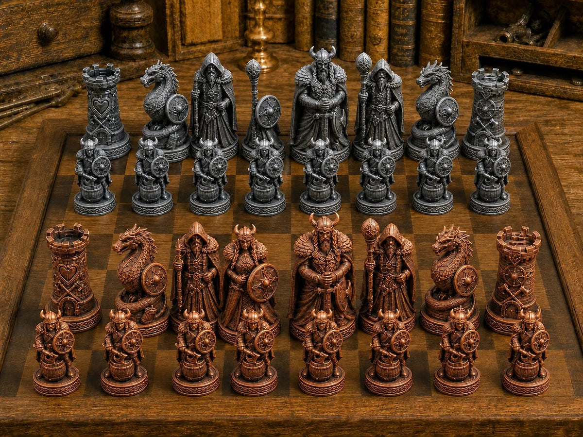 Wikinger-Drachensaga – komplettes 32-teiliges Schachfigurenset – Ansicht 2