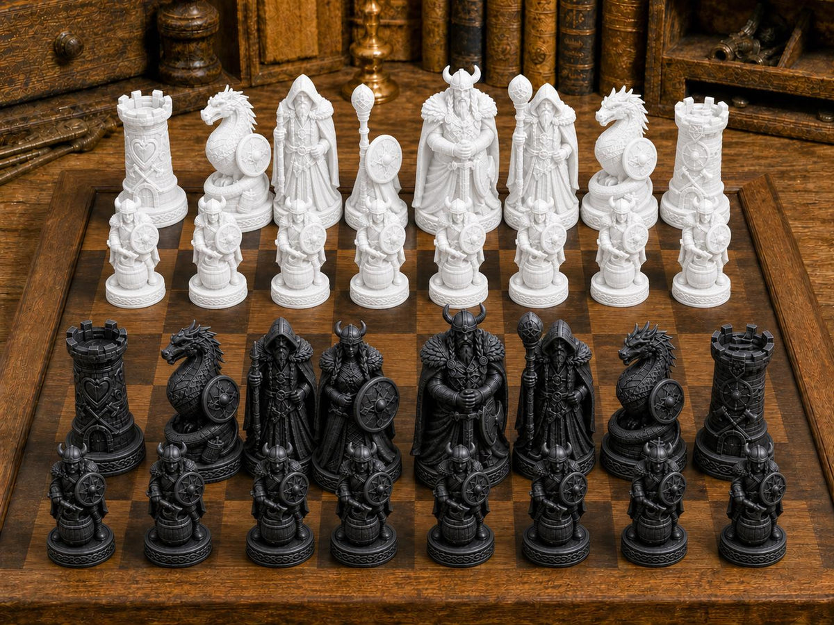Wikinger-Drachensaga – komplettes 32-teiliges Schachfigurenset – Ansicht 3