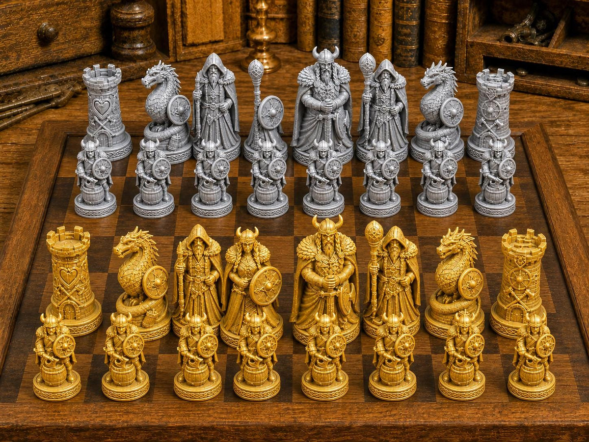 Wikinger-Drachensaga – komplettes 32-teiliges Schachfigurenset – Ansicht 4