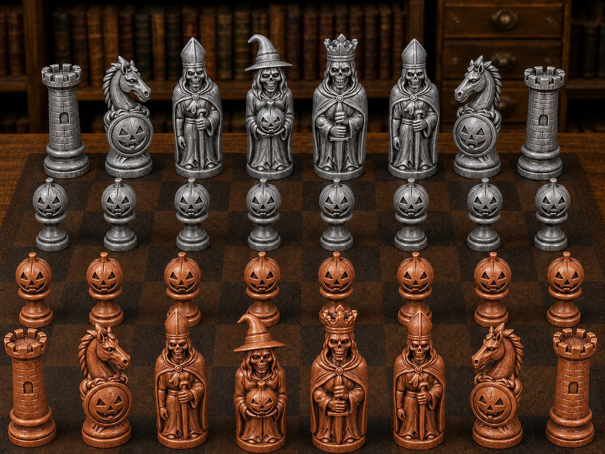 Halloween-Zombies – komplettes 32-teiliges Schachfigurenset – Ansicht 2