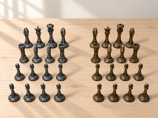 Black Metal Line – Schachfigurenset mit 32 Figuren – Ansicht 1