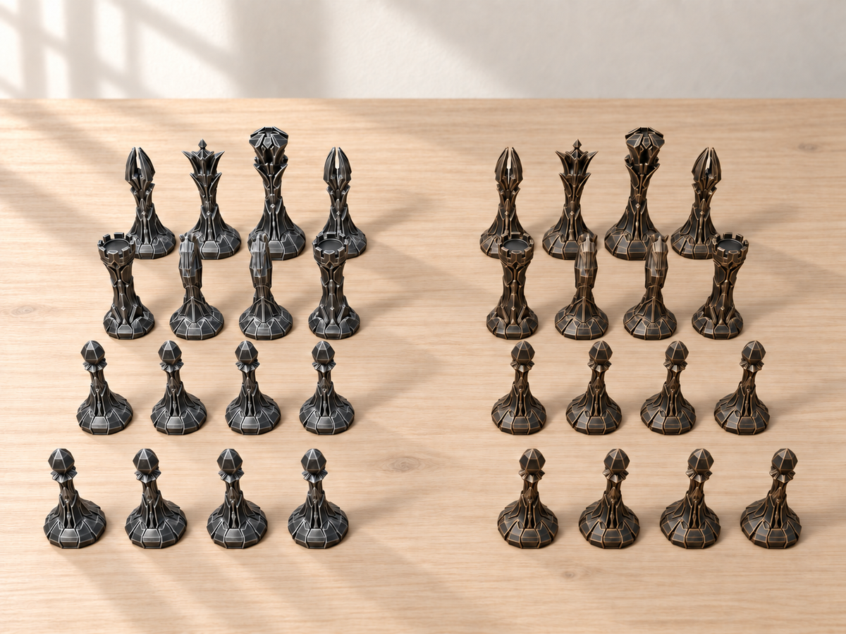 Black Metal Line – Schachfigurenset mit 32 Figuren – Ansicht 3