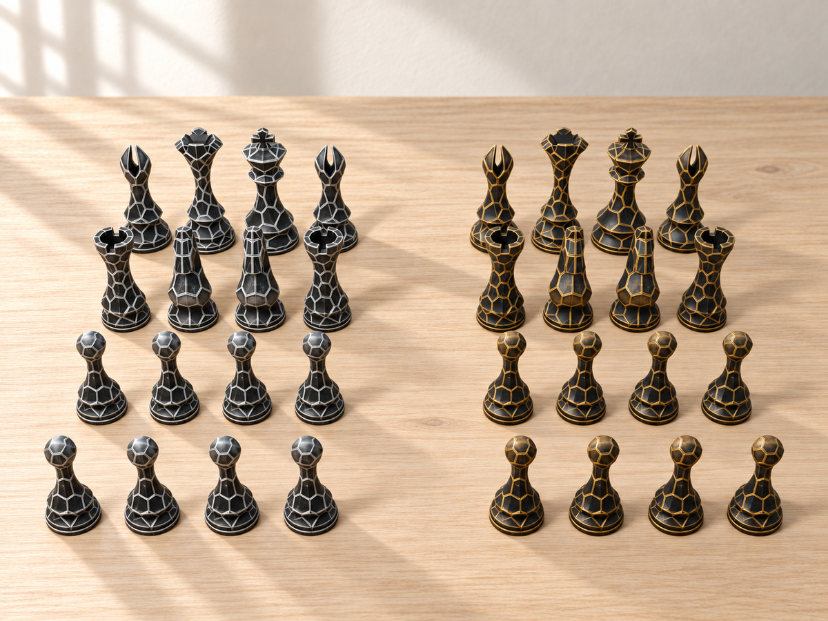 Polyhedron – Schachfigurenset mit 32 Figuren – Ansicht 1