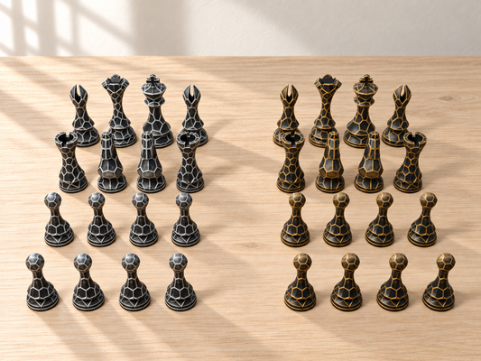Polyhedron – Schachfigurenset mit 32 Figuren – Ansicht 1