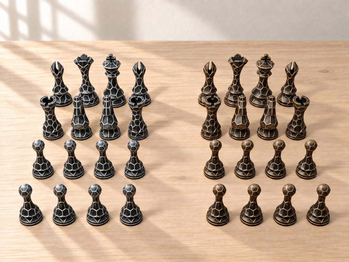Polyhedron – Schachfigurenset mit 32 Figuren – Ansicht 3