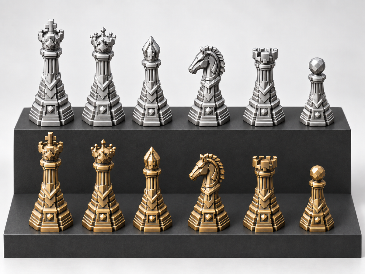 The Gilded Monolith Sovereignty – 32 Schachfiguren – Ansicht 1