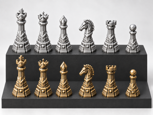 The Gilded Monolith Sovereignty – 32 Schachfiguren – Ansicht 1