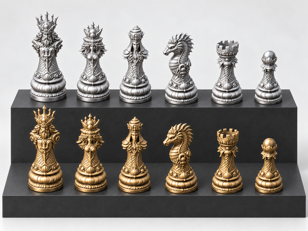Deepwater Dynasty – Schachfigurenset mit 32 Figuren – Ansicht 1