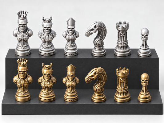 SkullSet – Schachfigurenset mit 32 Figuren – Ansicht 1