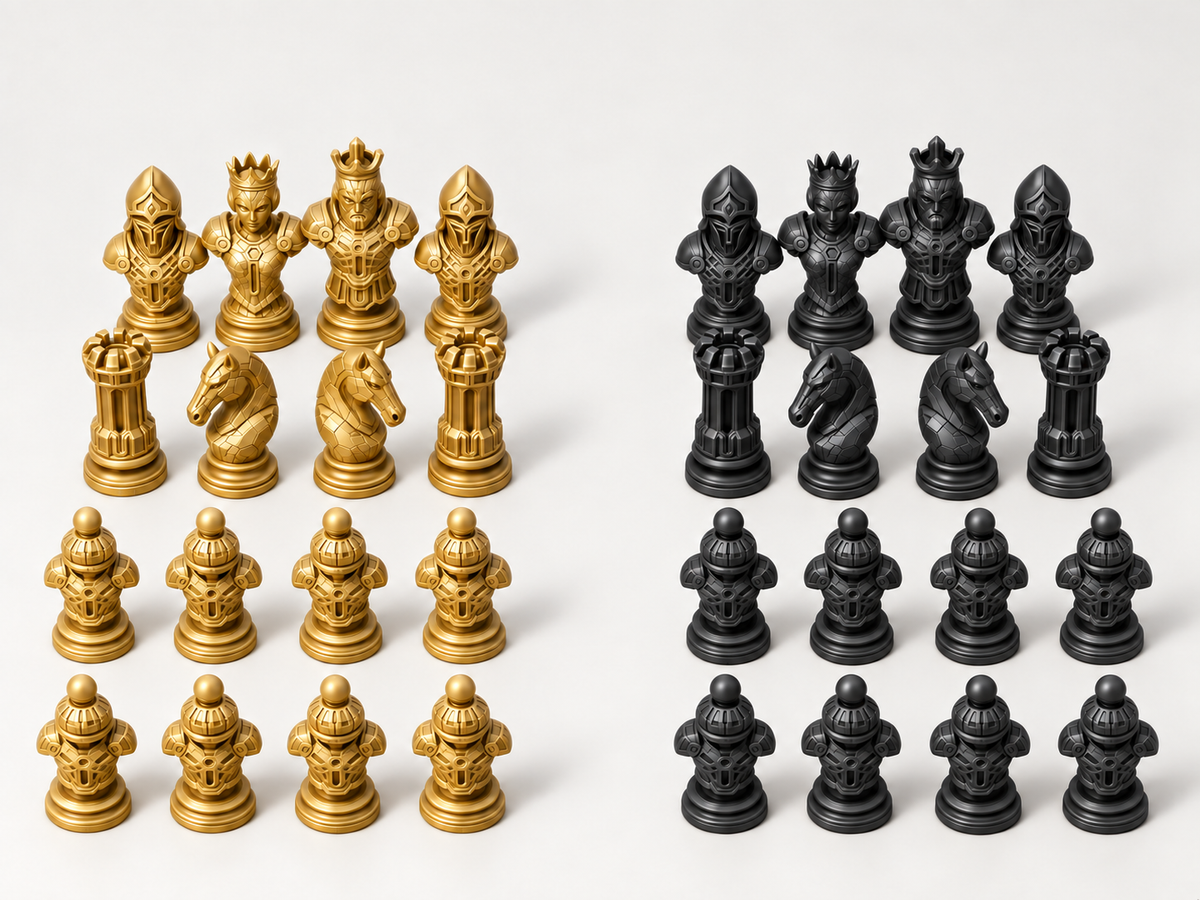 Cyber 3 Schachfigurenset mit 32 Figuren – futuristische Rüstungsbüsten, 3 Größen, gedruckt oder von Hand bemalt – Ansicht 5
