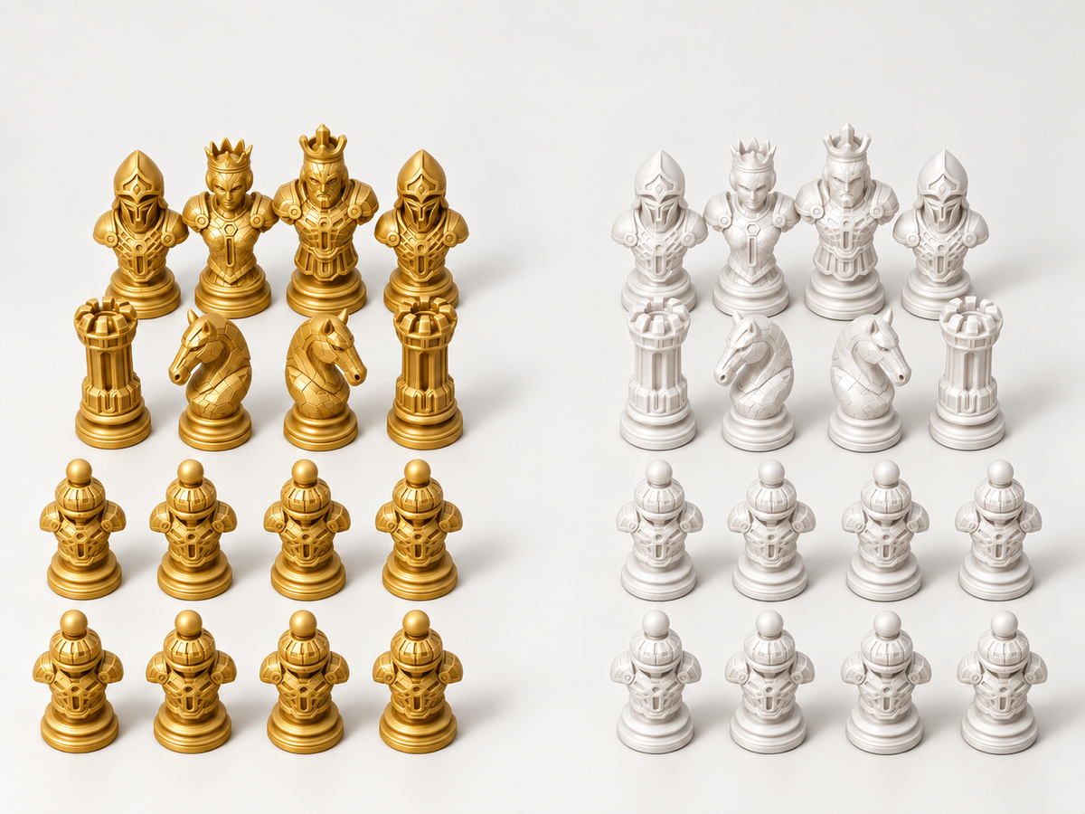 Cyber 3 Schachfigurenset mit 32 Figuren – futuristische Rüstungsbüsten, 3 Größen, gedruckt oder von Hand bemalt – Ansicht 6