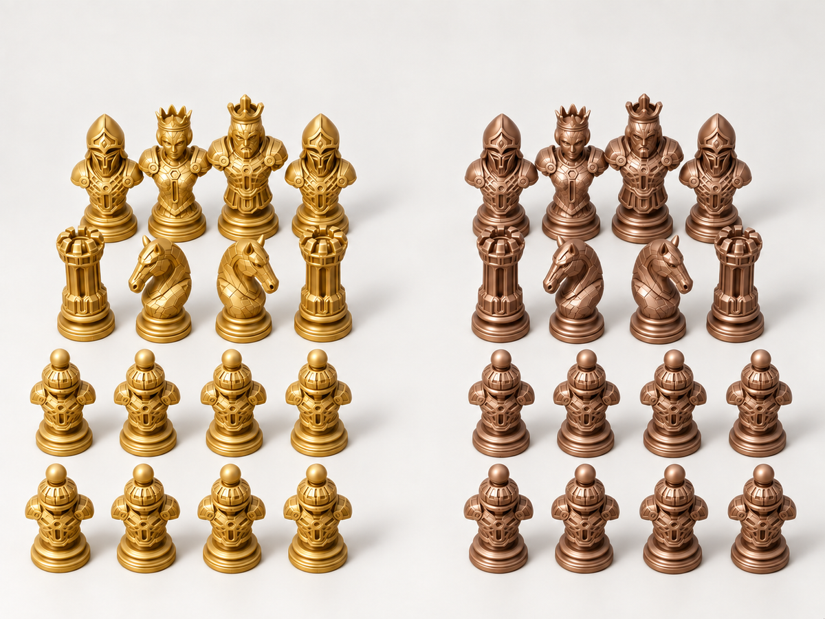 Cyber 3 Schachfigurenset mit 32 Figuren – futuristische Rüstungsbüsten, 3 Größen, gedruckt oder von Hand bemalt – Ansicht 7