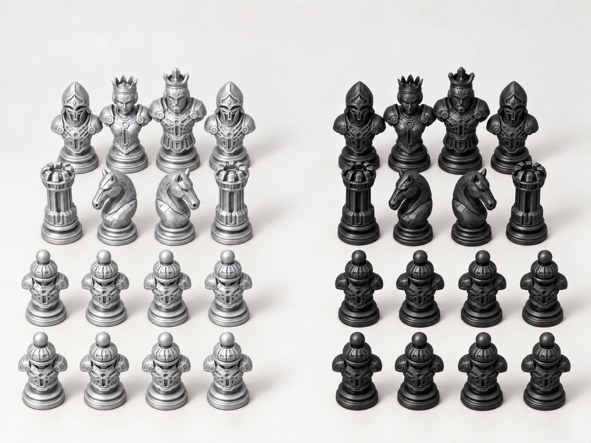 Cyber 3 Schachfigurenset mit 32 Figuren – futuristische Rüstungsbüsten, 3 Größen, gedruckt oder von Hand bemalt – Ansicht 8